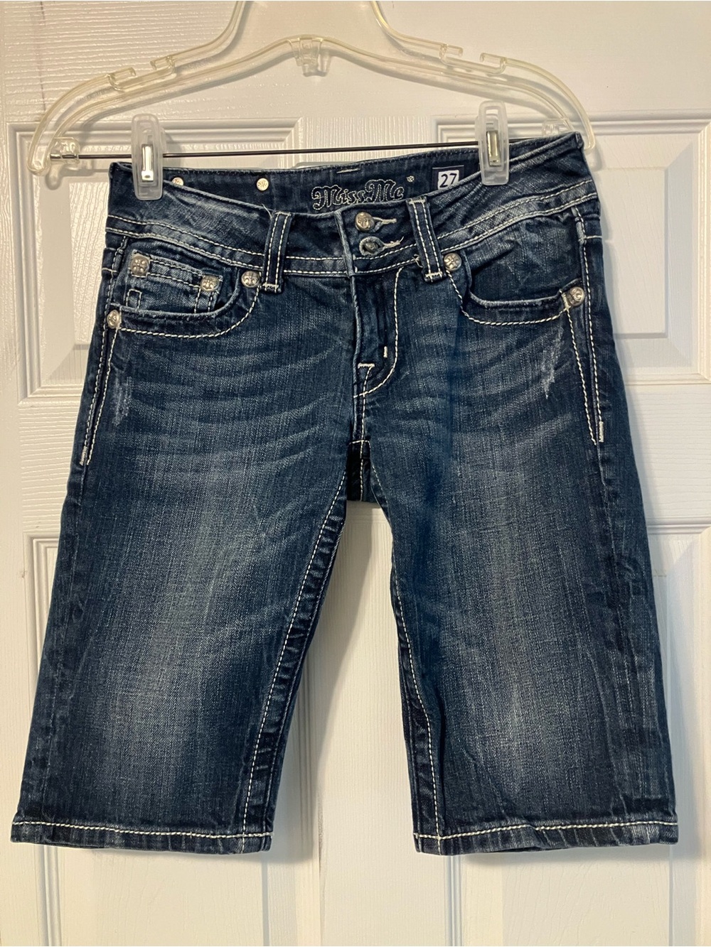 Miss Me Bermuda JP5082BM-3 Flap Pocket White-Stitched Shorts Size 27